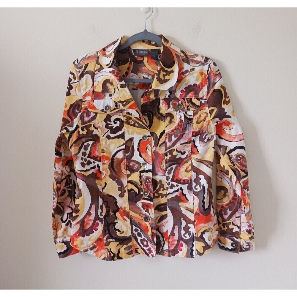 Additions By Chico's Floral Jacket‎ Women M Orange Multicolor Button Up